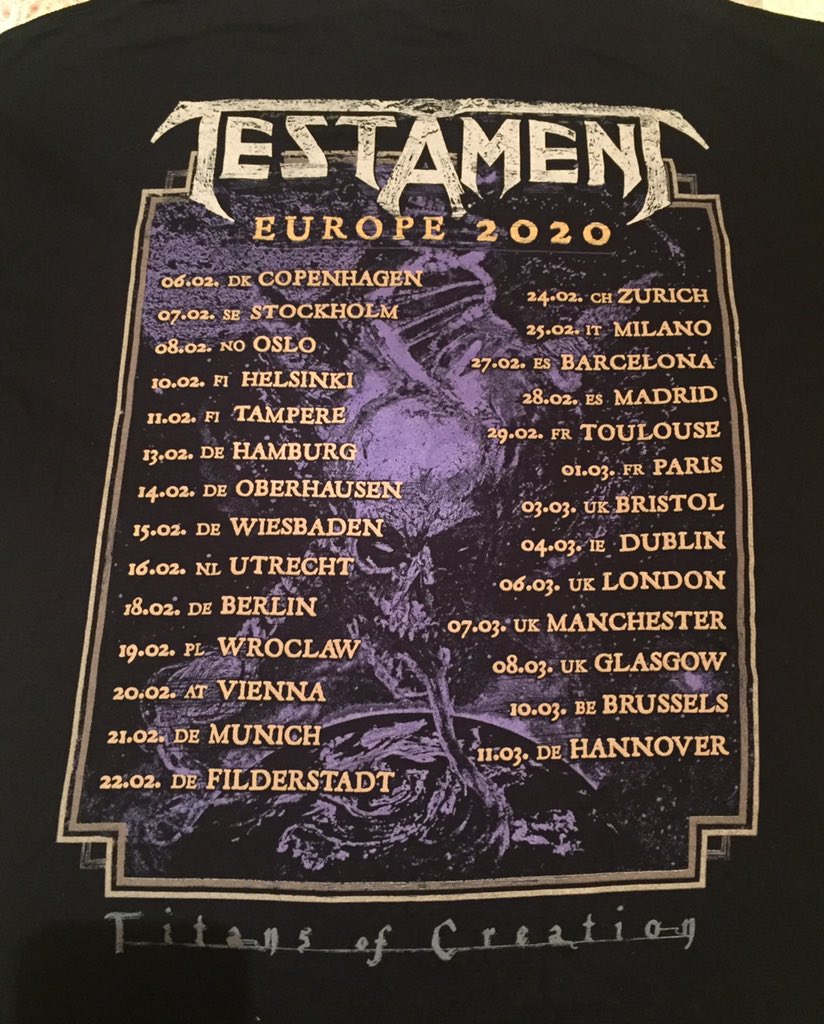 Ahhh,I know it’s Tuesday but here’s a T-Shirt of the day,from this great Tour \m/...😎
#testament
#titansofcreation
#thebaystrikesback
#metalattackers
#metaltourshirts