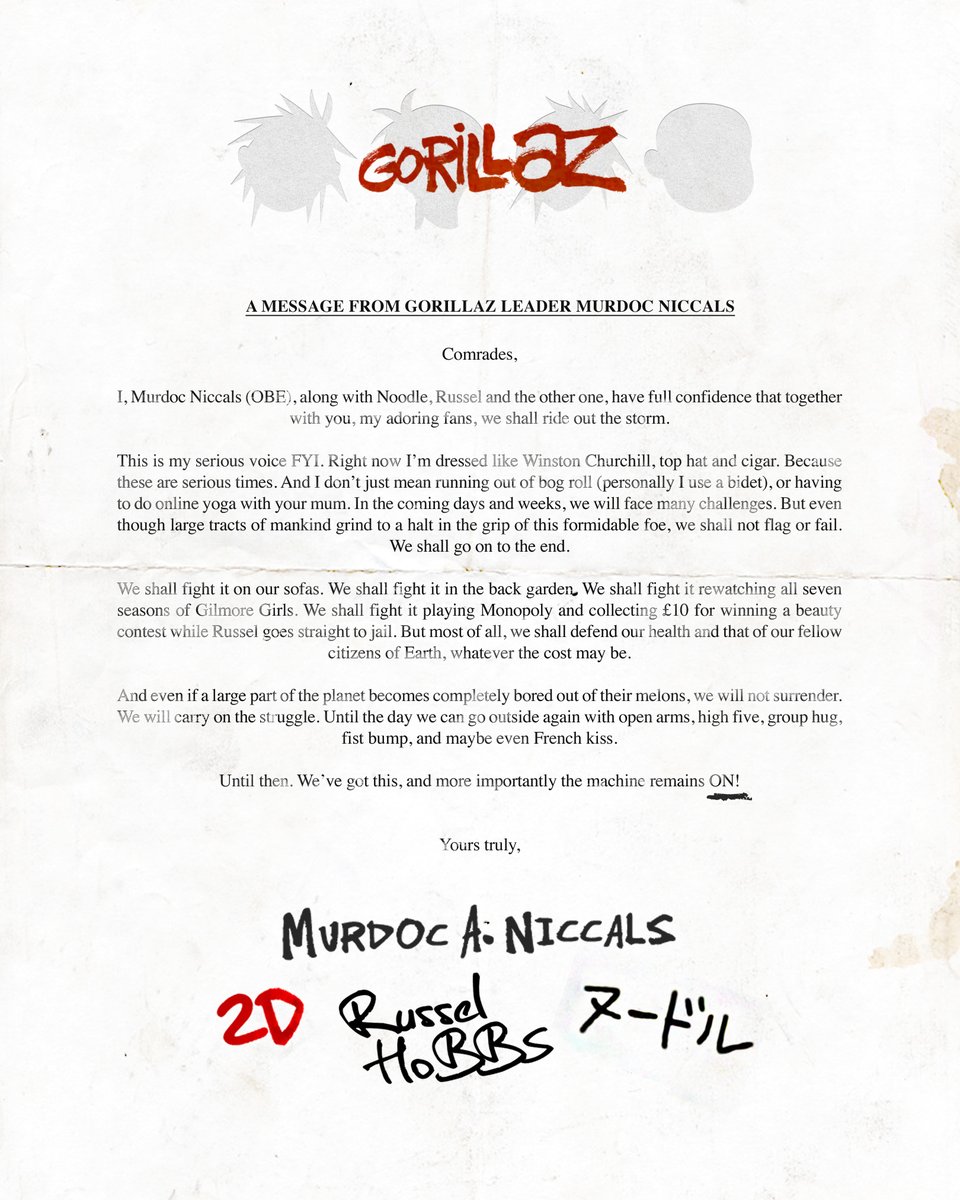 gorillaz on Twitter: "A message from @MurdocGorillaz… "