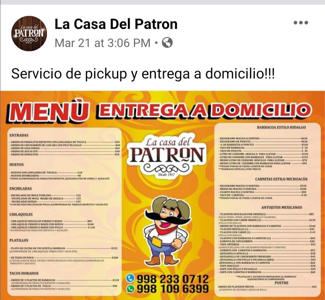 LimbertKauil's tweet photo. #Lacasadelpatron ha tomado la estrategia del servicio "pickup", al igual que el servicio a domicilio. Tomó éstas medidas preventivas para evitar el #COVID19 y que tú como consumidor sigas el #YoMeQuedoEnCasa 🤠
@EAreyzaga https://t.co/YQCgsdX4zt