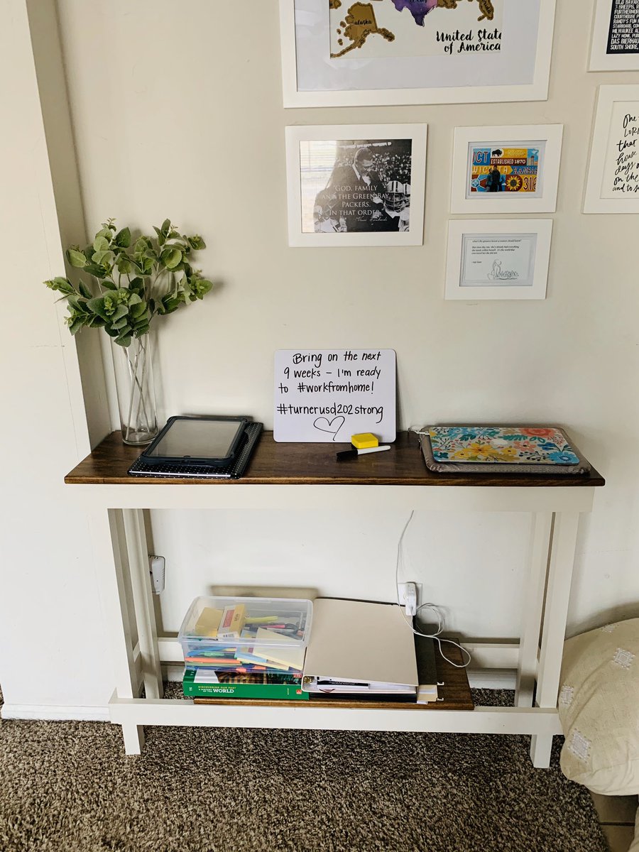 AlexaCoenen's tweet photo. Here’s what my new “classroom” looks like! Ready to #teachfromhome and do whatever it takes for my kids!! #turnerusd202strong https://t.co/RnVNuiKo6g