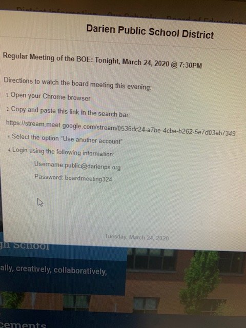 Board of Education Meeting tonight @ 7:30 p.m. The community may view and listen into the meeting via google hangouts (directions attached). Agenda: April Break &amp; establishment of a date for graduation.