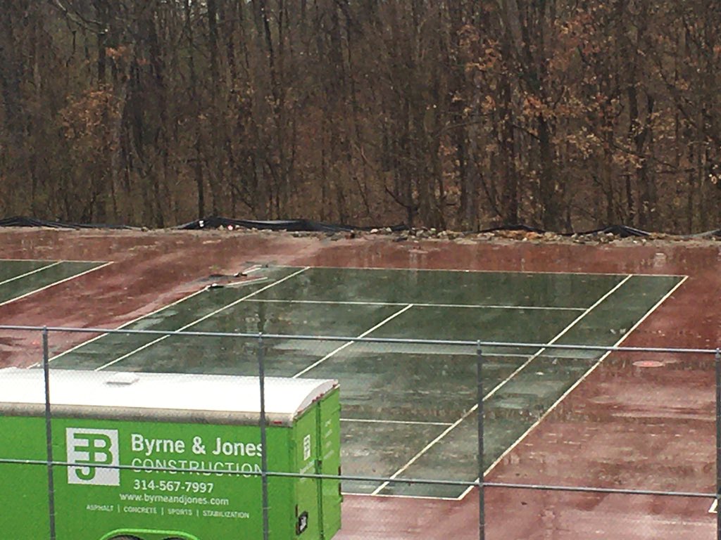 RSHSsports's tweet photo. We are dealing with a Pandemic, off school for awhile, and trying to find things to do like board games, karaoke, virtual exercise classes, etc. 

But excited to see that they have started on the Tennis court renovation which will be ready to go for Fall Season. https://t.co/HnHhJu3cDB