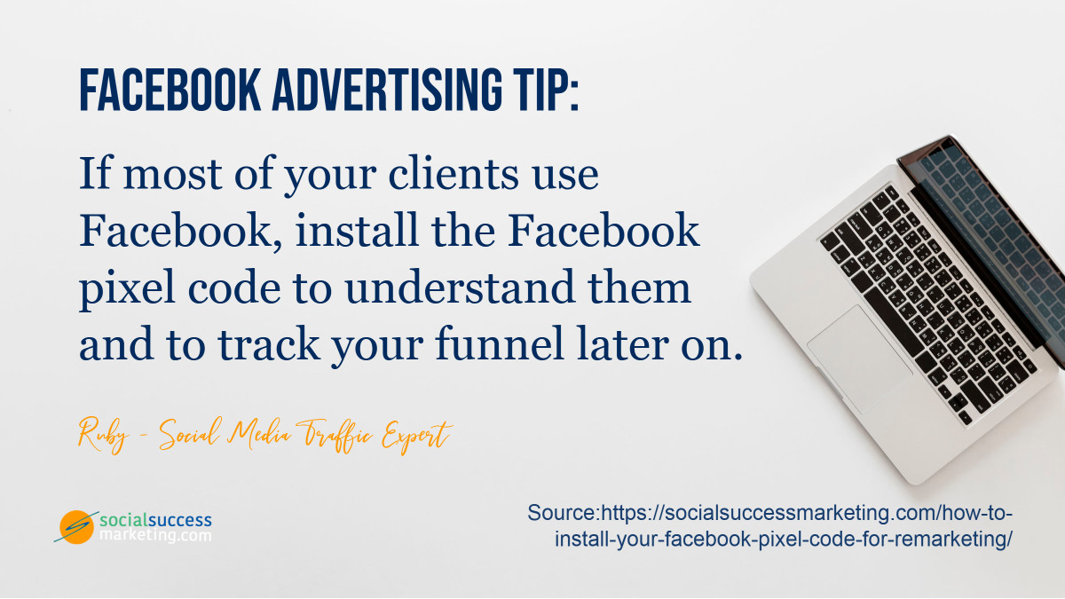 SocialSMktg's tweet photo. If most of your clients use Facebook, install the #Facebookpixelcode to understand them and to track your funnel later on.
Source: https://t.co/k5Lgu0S923
#MarketingTactics
#BusinessDevelopment https://t.co/qXw7T0yIUR
