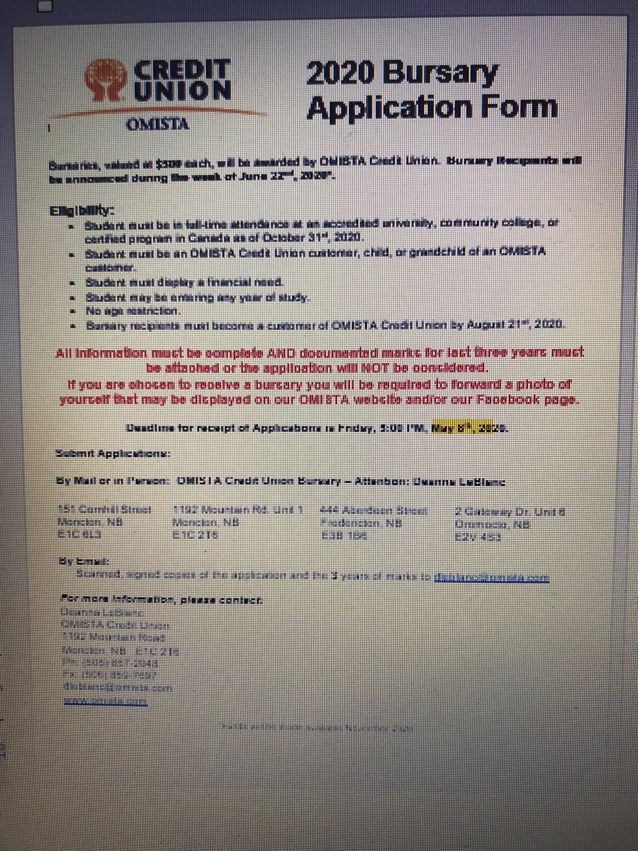 Omnista 2020 Bursary - contact dleblanc@omnista.com for more details.