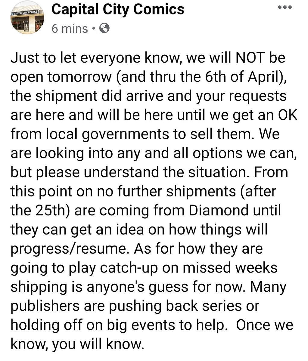 capcitycomics's tweet photo. Update from the store. https://t.co/4SP9iFpqr0