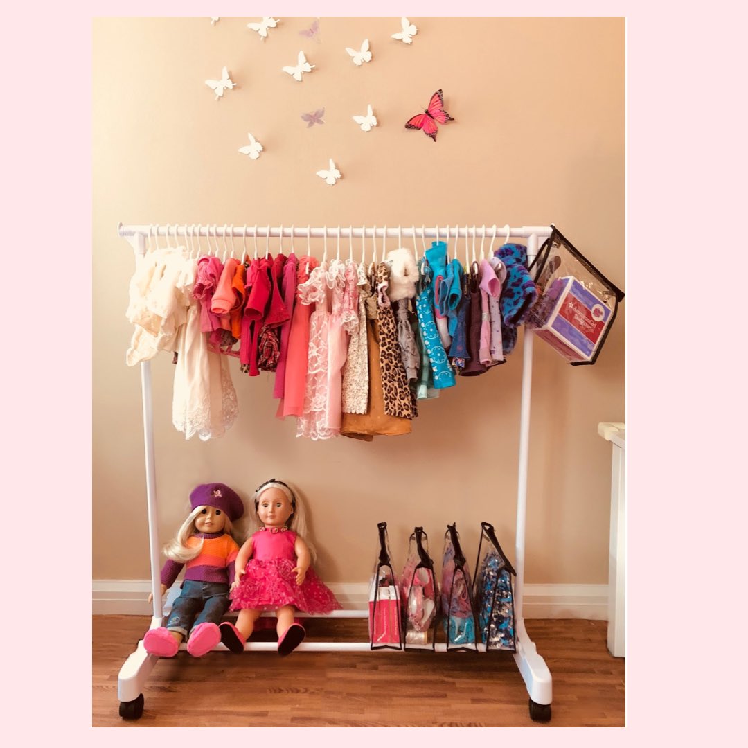 Boottique's tweet photo. Get organized 💗 hang, store, and organize doll clothing on a child sized garment rack. 25% off at https://t.co/dnULQY4PNg https://t.co/0trV6Wp87k