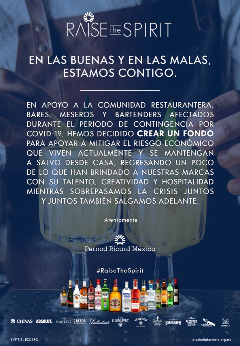 SegoChampagne's tweet photo. Ya somos en fase 2 pero recuérdate que #estamoscontigo, con su iniciativa #RaiseTheSpirit #PernodRicardMexico apoya más de 2500 personas de la industria durante estos tiempo de #COVIDー19 #YoMeQuedoEnCasa #GHMumm #Martell https://t.co/96oxKjnDBI