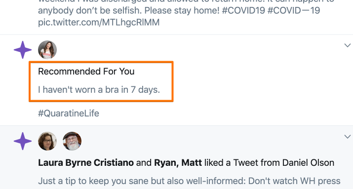 If I were a woman, I might find some solace with this recommendation, but it's a bit unnerving if Twitter is tracking my BMI and noticed an upward trend?