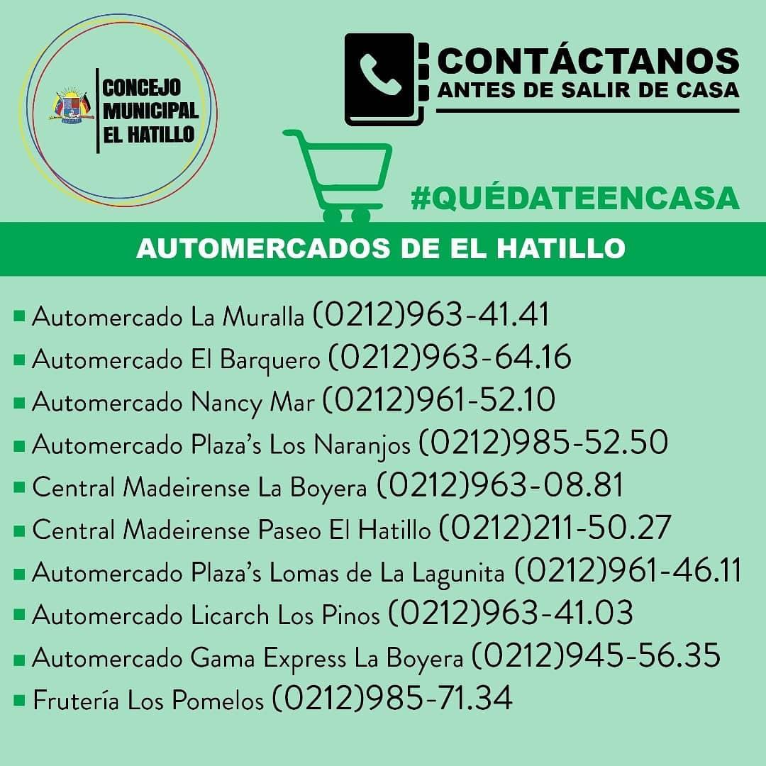 jss_fernandez's tweet photo. #24Mar | Desde el Concejo Mun #ElHatillo @ConcejoHatillo, ponemos a disposición de nuestros vecinos el listado de Supermercados, Panaderias, Farmacias, Veterinarios y Ventas de Comida a Delivery que están funcionando durante el Estado de Emergencia Sanitaria. 
#SeguimosTrabajando https://t.co/vMBBJwkH9q