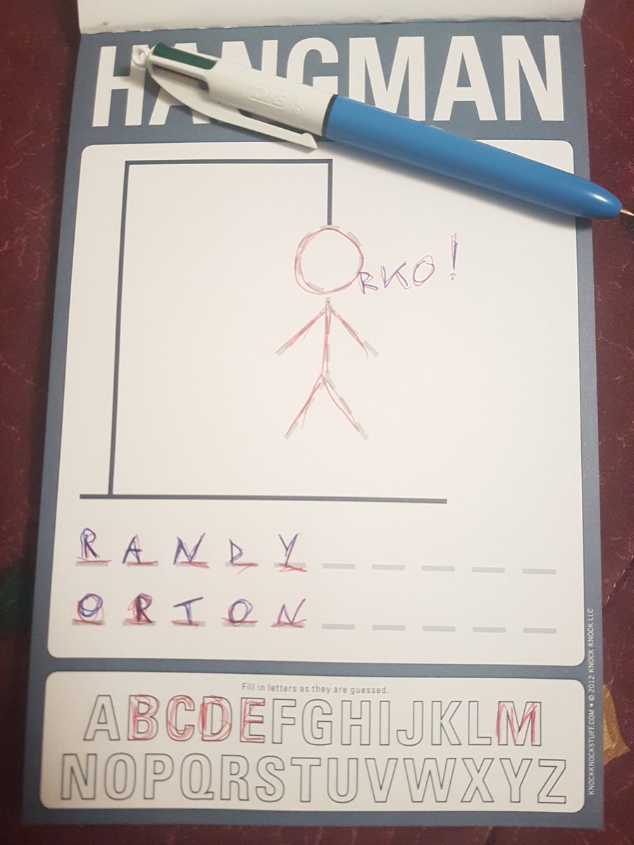 Playing hangman with my wife <a href="/KaurRosey/">Rosey Kaur</a> while at home during this COVID crazyness.

I won this round! BOOM! 

<a href="/RandyOrton/">Randy Orton</a>