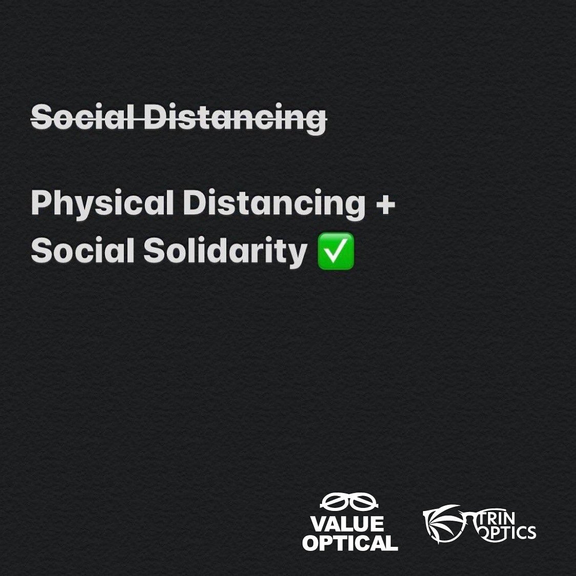 ValueOpticalLtd's tweet photo. Staying at home during the current Coronavirus outbreak is not about breaking contact with your friends and family but rather keeping a physical distance to ensure the disease doesn't spread.
#CaringForYourEyes
#Trinoptics
#ValueOptical https://t.co/EaGwi9fjvv