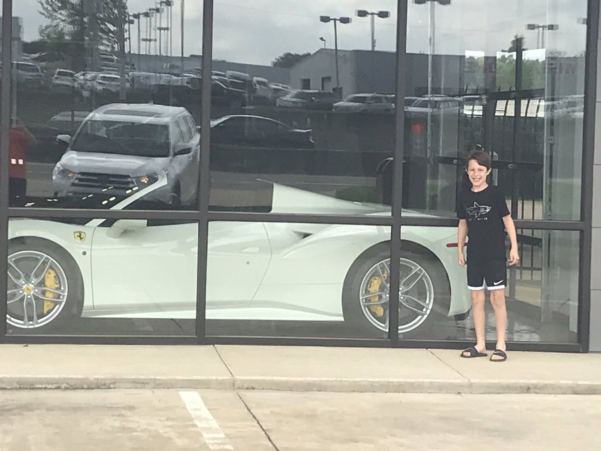 jdcoach's tweet photo. What did we do while social distancing today? We found a Ferrari and continued to dream BIG! #DormanDays #Workwithdad https://t.co/z8KDYOZ8wb