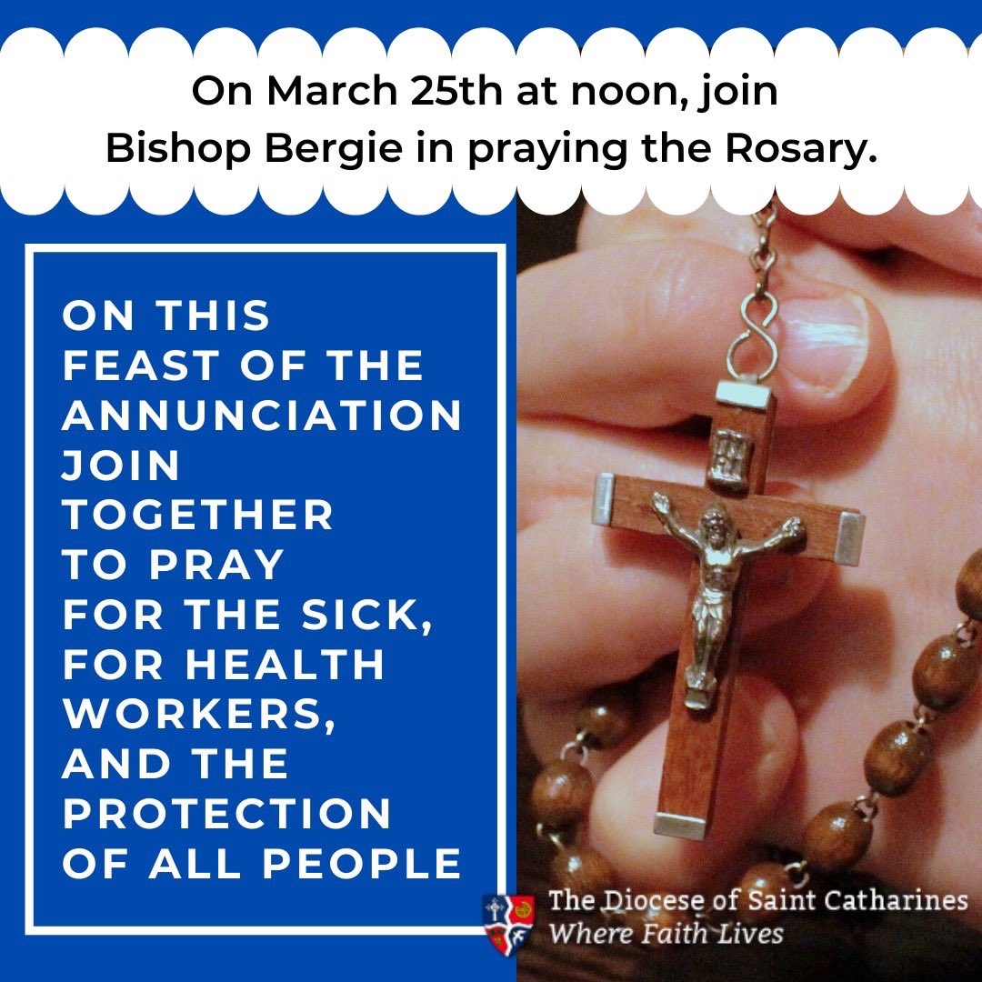 Pope Francis has called on all Christians to pray the Rosary tomorrow! Our own Bishop Bergie will be praying and broadcasting live from the Cathedral. The link to the live stream will be available at saintcd.com #togetherWePray <a href="/niagaracatholic/">Niagara Catholic DSB</a>