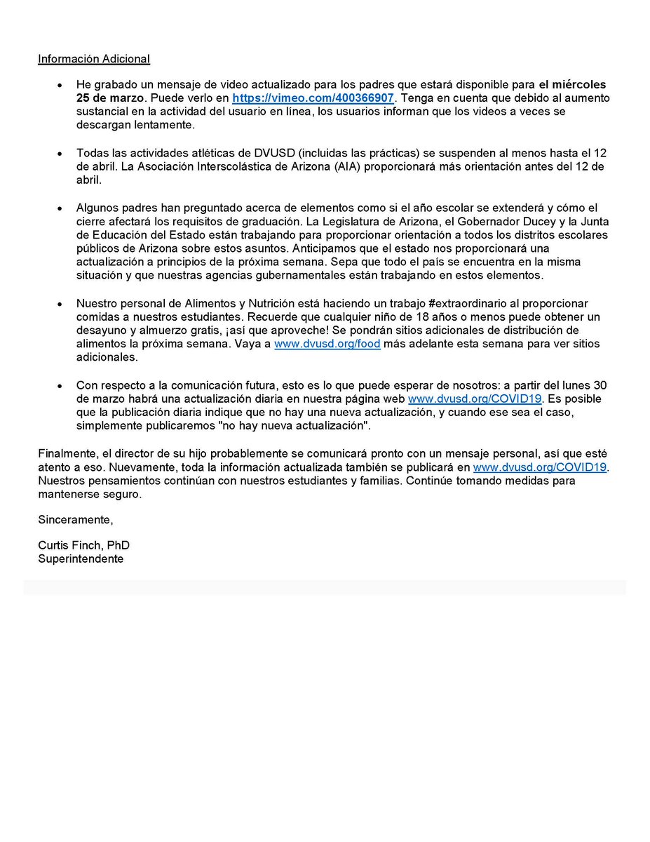 DVUSD's tweet photo. ONLINE LEARNING FOR ALL DVUSD STUDENTS - COMING SOON!

UPDATE: March 24 Letter to Families - Read the latest information:
https://t.co/TN0PmaNB1l 

WATCH: Dr. Finch's Message - updated March 24:
https://t.co/UVMLn347ry

Take the Tech Survey from the link emailed to parents. https://t.co/QCZiUAtYCx