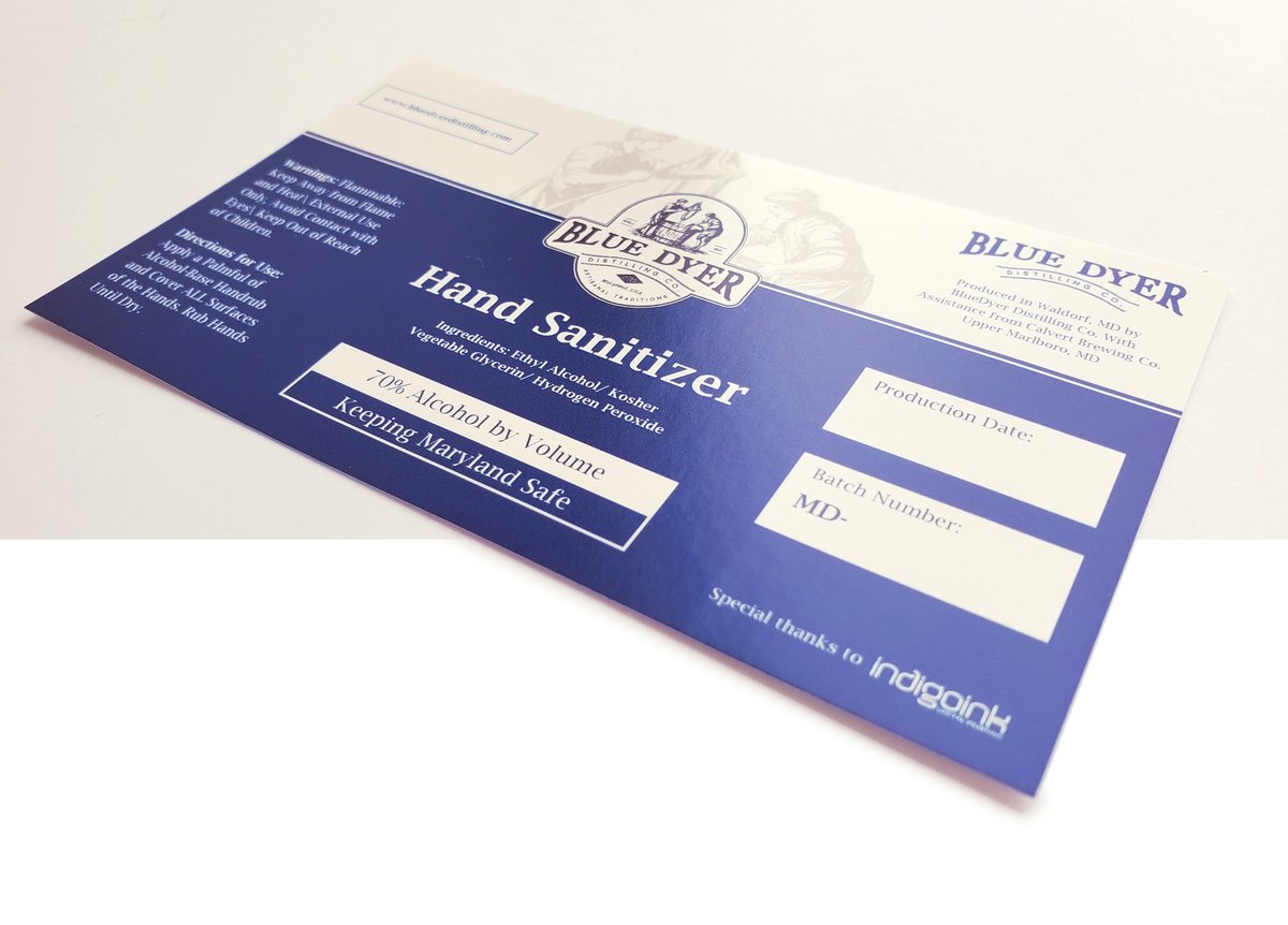 We are open. According to Gov. Hogan, communications businesses are deemed essential. So we'll keep printing (safely). In fact, we just ran labels for a newly-created hand sanitizer by <a href="/BlueDyerSpirits/">BlueDyer Distilling</a>. They converted their whisky/gin/rum process to meet the ever-growing demand.