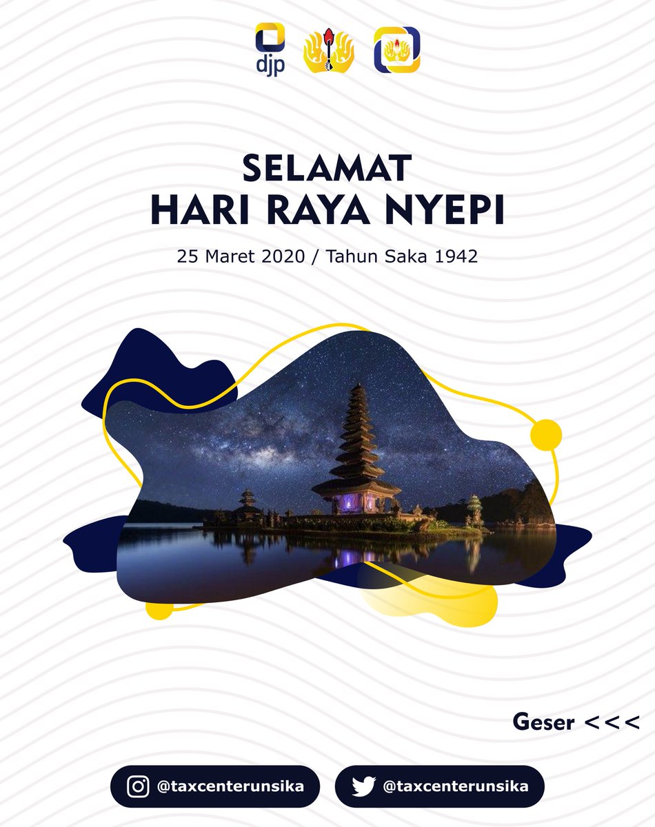 TaxCenterUnsika's tweet photo. Selamat Hari Raya Nyepi 2020, Tahun Baru Saka 1942 bagi umat Hindu yang merayakannya. Semoga Tuhan Yang Maha Esa selalu menjaga kita, memaafkan segala kekeliruan, dan semoga kita menjadi pribadi yang lebih baik lagi di masa yang akan datang.
#TCPROGRESIF
#HariRayaNyepi2020 https://t.co/8wxDzhQEcT