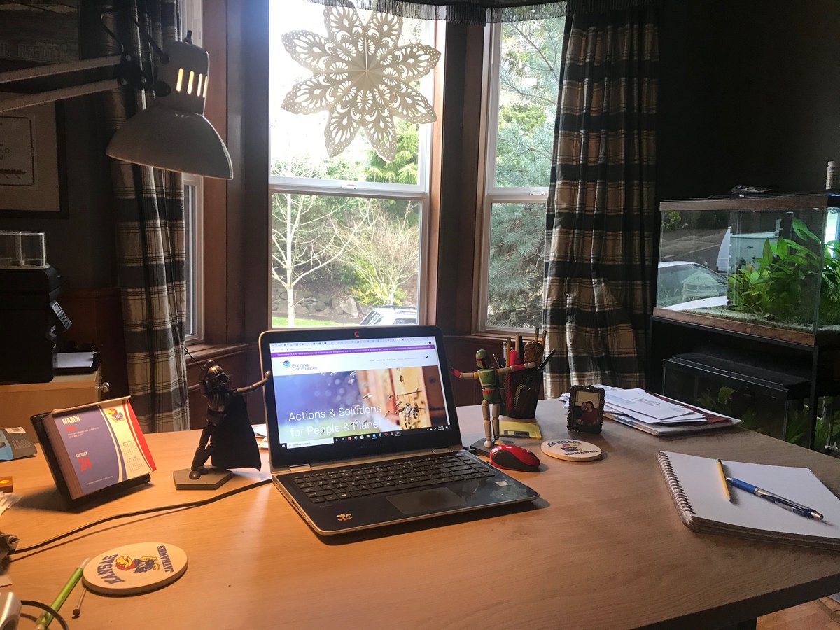 RobbInGIS's tweet photo. @URISA members - we are move into week 2 of our WFH orders. Share your workspace and tag it with #GISatHome. Perhaps add a tip for good productivity...mine? turn desk to face the window <sigh> Hang in there everyone! #GISatHome #URISAConnected https://t.co/owcWrjQtCM
