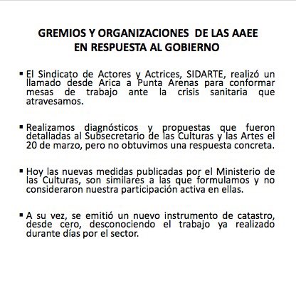 SidarteBiobio's tweet image. Ministerio de la Cultura, las artes y el patrimonio desconoce trabajo articulado por organizaciones de las Artes Escénicas desde los diversos territorios del país  sidarte.cl/web2/carta-en-… #nohaydialogo #descentralizacion #laculturaeselcobijodelpueblo