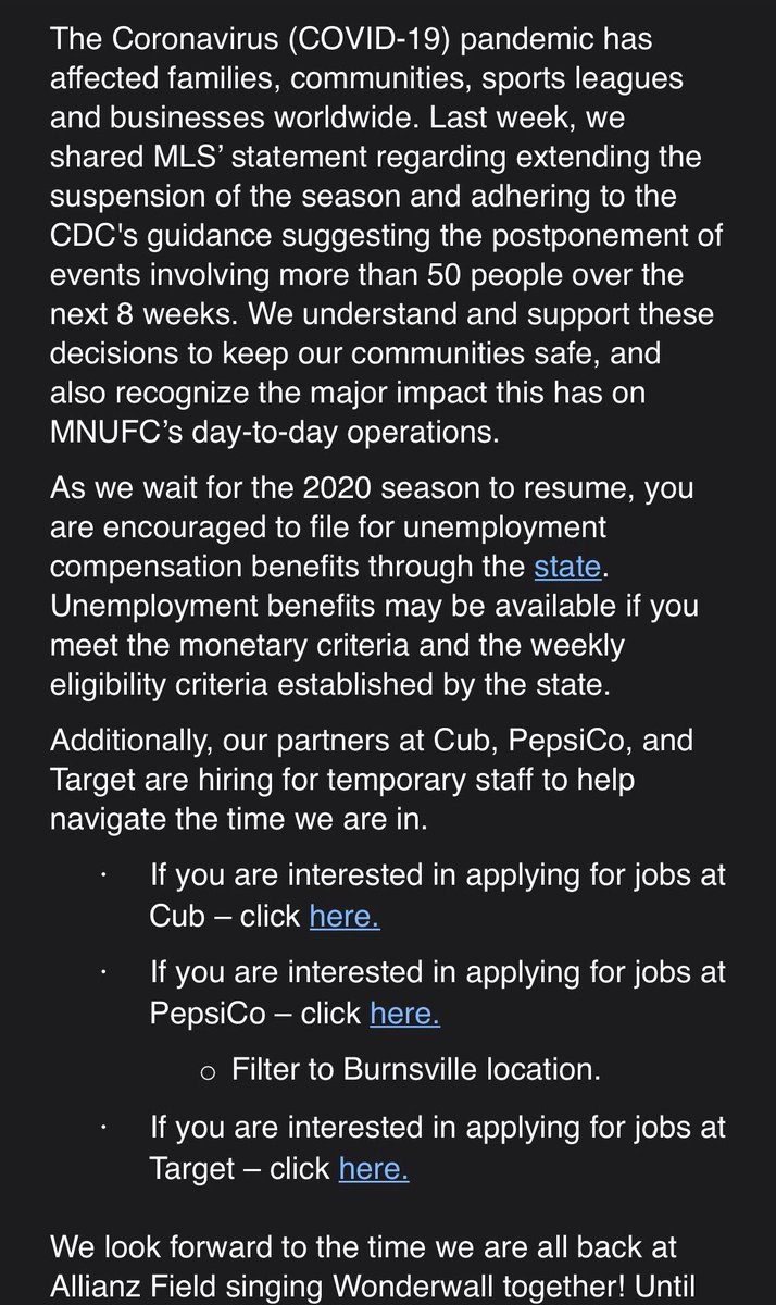 RedLoons's tweet photo. Sad to report @MNUFC has the WORST response to the COVID-19 crisis in MLS.

While many other teams are paying staff the wages they need, United and its billionaire owner have a message for their employees: “uh... we hear Pepsi’s hiring!”

The Team’s email: https://t.co/XIy6WFoMhj