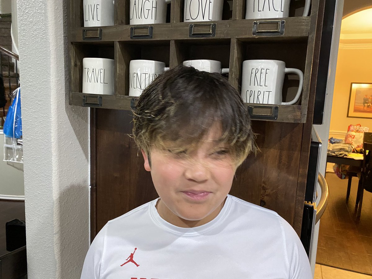 JGEThompson's tweet photo. @KuehnleKISD Virtual Spirit Week. Tuesday: Crazy Hair Day @Amaya_K5 @Mrs_Ski_KISD This is about how crazy Sean is willing to go. Unless it’s dyed a fun color or bleach blond, he’s pretty “traditional”. https://t.co/VrVQU23btR