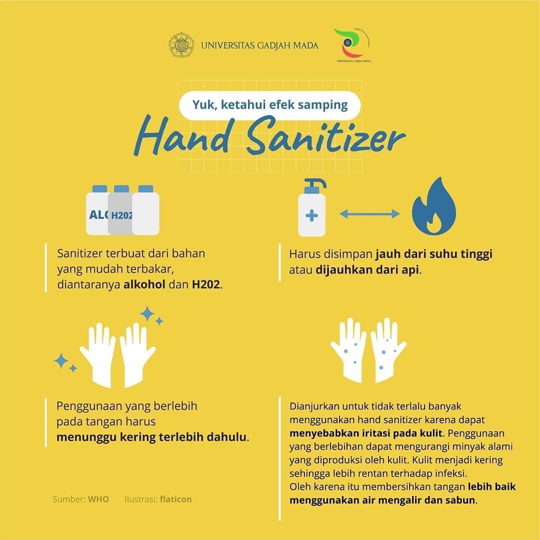 fkkmkugm's tweet photo. Apakah teman-teman pengguna hand sanitizer??? Yuk diperhatikan lagi anjuran pemakaiannya.. Segala yang berlebihan itu tidak baik.. Jadi gunakanlah hand sanitizer secukupnya..
@hpu_ugm 
#stayhealthy 
#healthpromotinguniversity
#hpuugm  - #regrann   #kedokteranugm #fkugm #fkkmkugm https://t.co/GFFFadO3ux