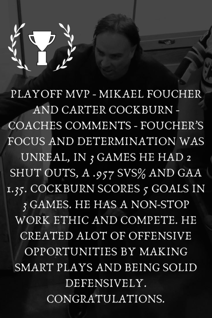 Playoff MVP - <a href="/CarterCockburn/">Carter</a> &amp; <a href="/Mikael_Foucher/">Mikael Foucher</a> #AwardsNight