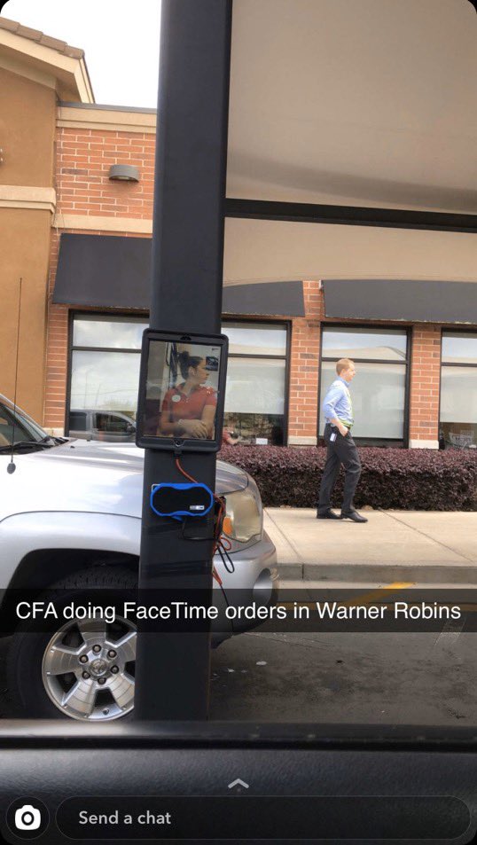 GAFollowers's tweet image. Chick-Fil-A was taking orders via FaceTime in Warner Robins today. 😷