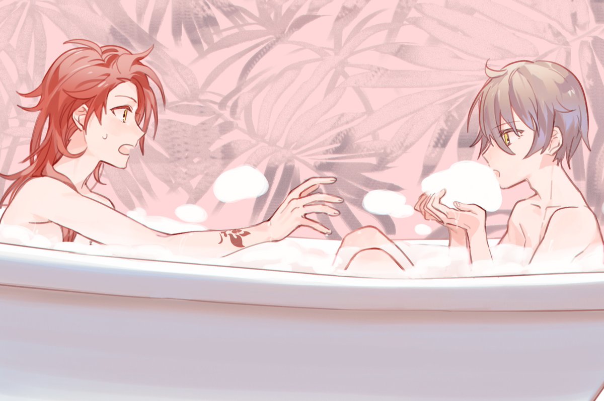 multiple boys male focus 2boys red hair shared bathing bathing bathtub  illustration images