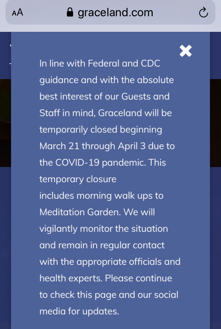 DYK.  #Elvis Presley’s home  #Graceland is temporarily closed due to the  #COVID19 pandemic, but we got you covered: there’s  #pandacam  &  #eaglecam  but DYK: there’s  #GracelandCam Watch Graceland Cam on  @Livestream:  https://livestream.com/accounts/5071764/events/3333050/player?width=560&height=315&autoPlay=true&mute=false&t=1585099259699  #ElvisPresley  #thingstowatch