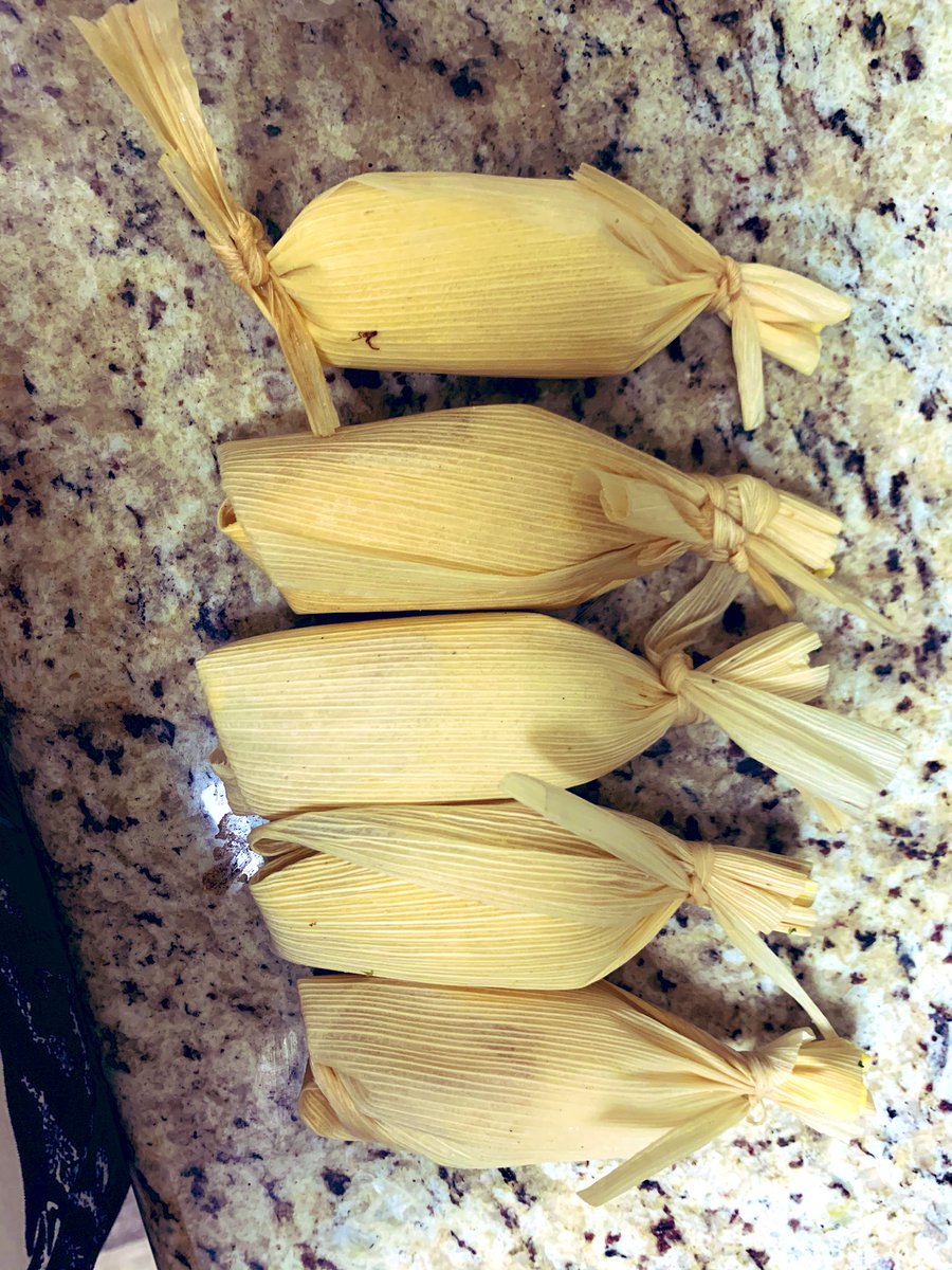 My tamales look like this at present. They’re not all pretty. It’s fine. Some people tie them at the top. Some people don’t. Some people are supreme badasses who do not need to tie any part of the tamale at all to keep its bits in. That’s not me. And they are still delicious.