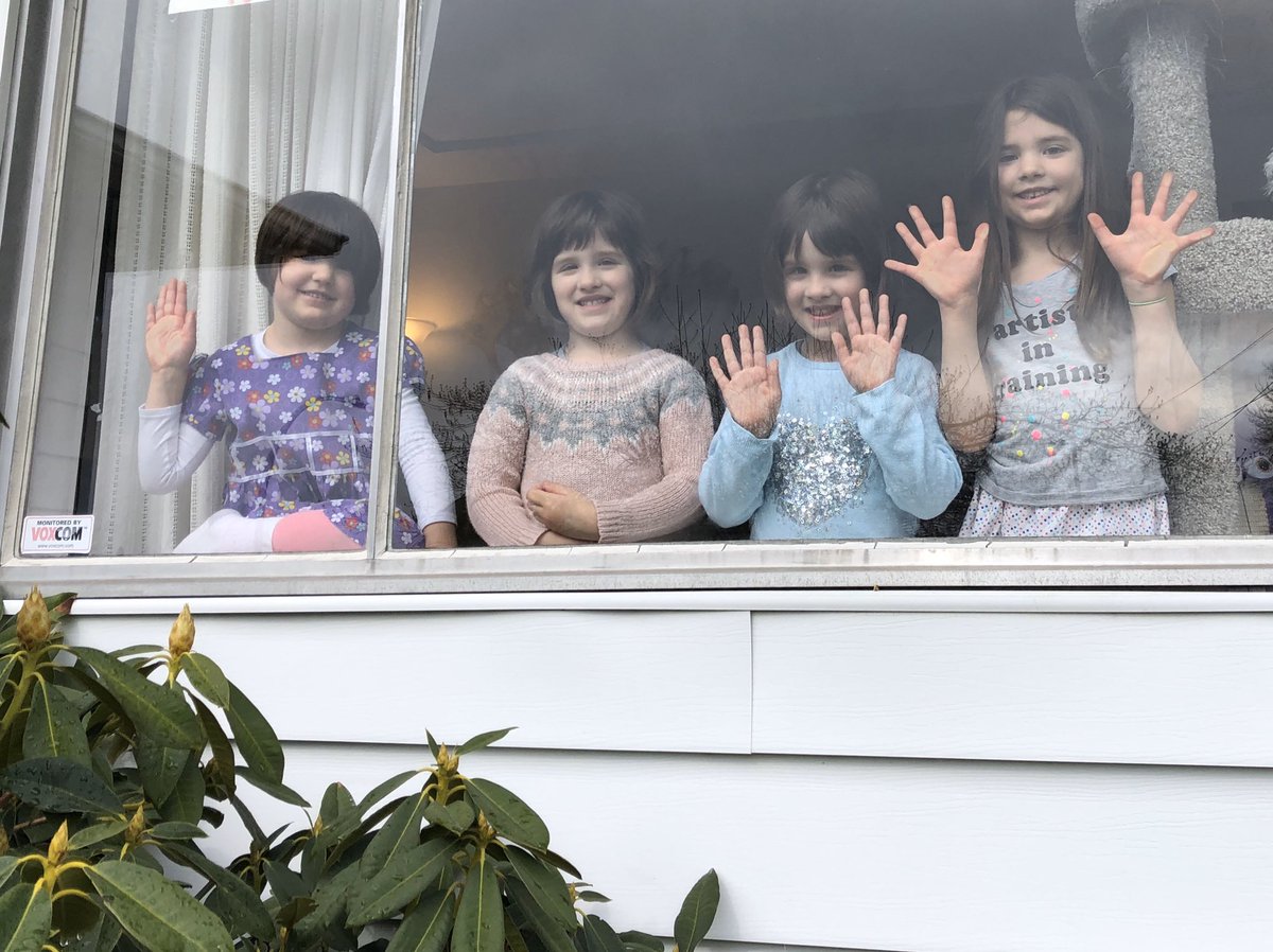I am an emergency physician. My increased exposure means that I have chosen to isolate from my family, to keep them safe. This is how I see my daughters (pictured with their cousins, with whom they’re staying). If I can do this, you can stay home. #stayhome #BCdocs #COVID19