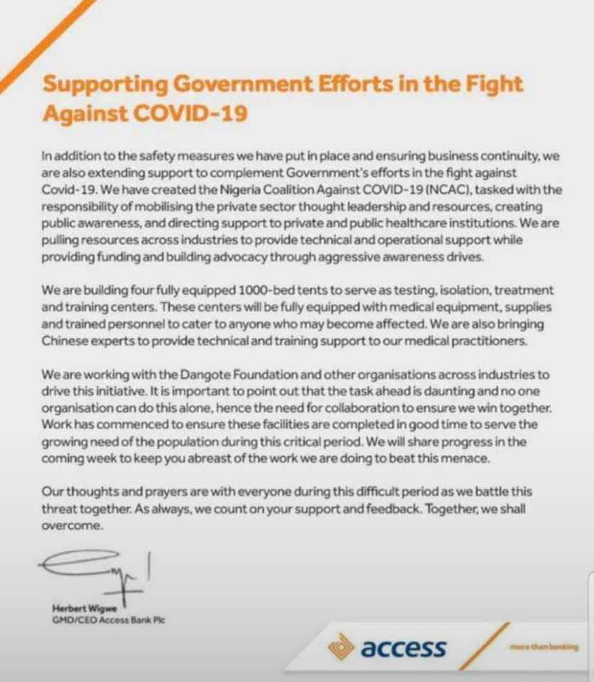 This is who we are! AccessMore.  We are building four fully equipped 1000 beds tents to serve as testing, isolation, treatment and training centres. We are also bringing Chinese experts to provide training and technical support for medical practitioners. 

Please be safe.