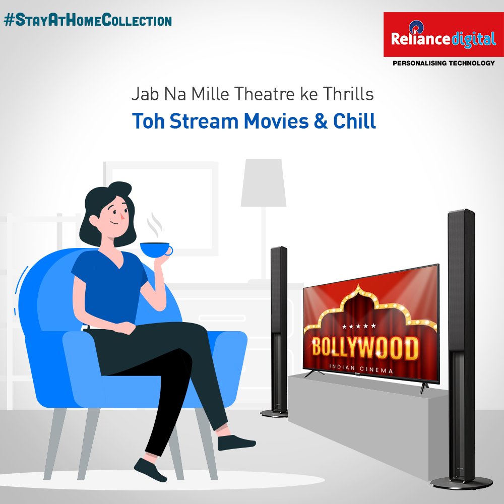 RelianceDigital's tweet photo. Ab enjoy karo bade screen ka mazaa ghar par! Choose your favourite home theatre system from Reliance Digital's #StayAtHomeCollection today! Tell us what you are watching! https://t.co/pITKDM69rk https://t.co/ynLNFAQOtb