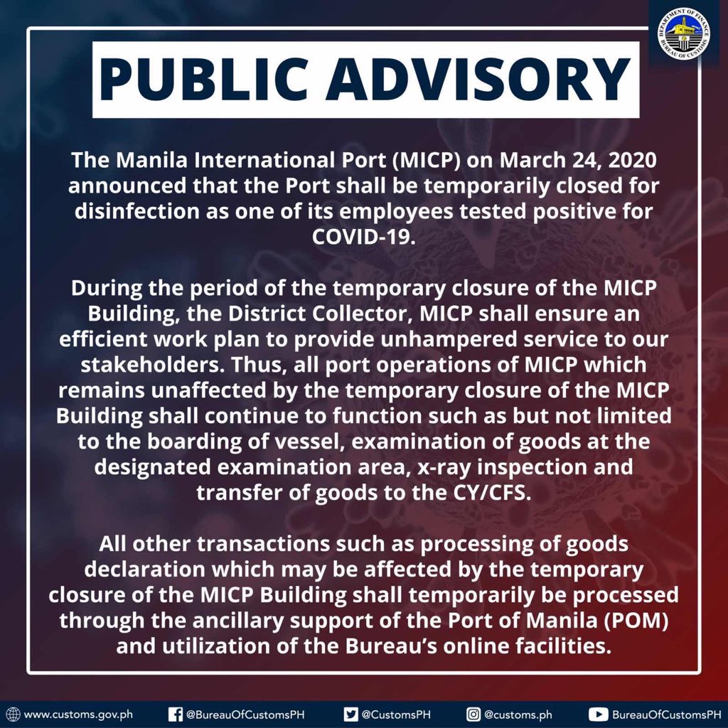 AshMeikle's tweet image. The #Manila International Port #MICP is temporarily closed due to employees testing positive for #COVID19. @Howardrjohnson #COVID19PH #Philippines