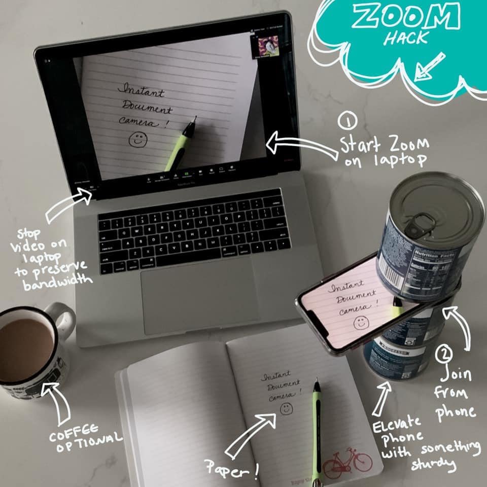 Hey, teachers. Here’s a Zoom/Virtual meeting hack to create a document cam in your work from home space! Neat! -#remotelearning