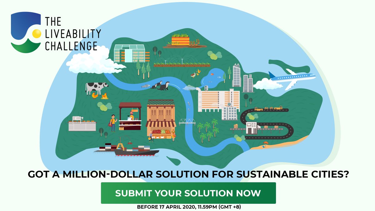 GreenWorldAsia1's tweet photo. CALLING OUT INSPIRING ECO-INNOVATORS! 🗳The Liveability Challenge 2020 is back! Submit your solutions before 17 April, 11.59pm GMT+8 and pitch your solution to secure up to S$1 million in funding: https://t.co/nbpnsT2YNQ

#TheLiveabilityChallenge #LiveableCities #Greenworldasia https://t.co/wrKZY5fkAW