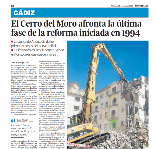 PPAytoCadiz's tweet photo. En momentos tan duro es alentador ver cómo la @AndaluciaJunta ahora sí va a concluir esta actuación en el Cerro del Moro. Vivienda pública y mejoras para esos barrios q hasta el soterramiento de la vía estuvieron aislados del resto de la ciudad. Un orgullo ser de @PP_CadizCapital https://t.co/k1NMcOvYAn
