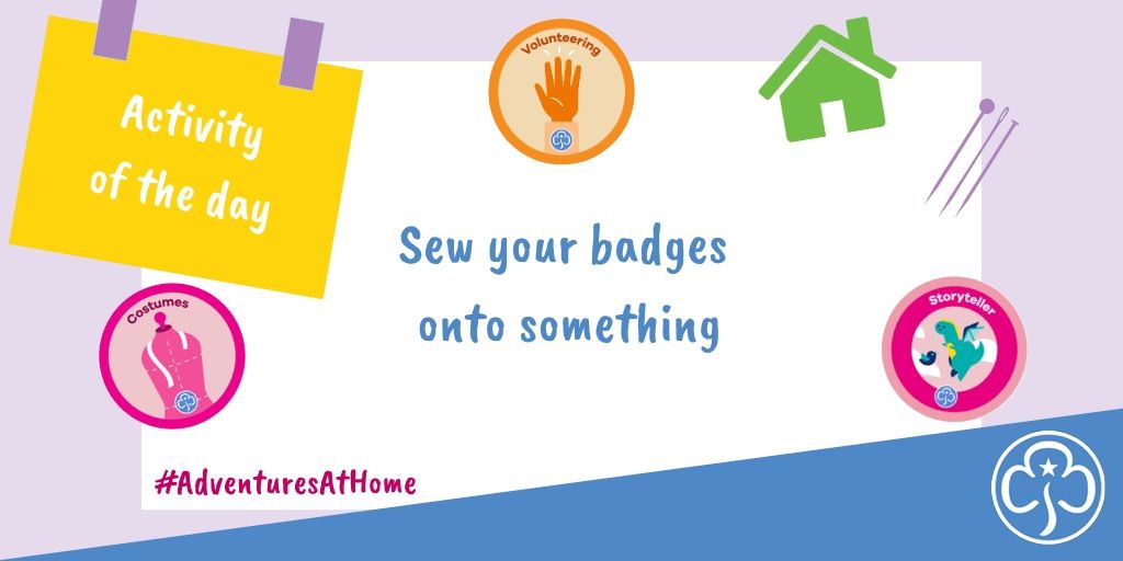 ✅ Today's activity: Sew your badges.

We've all got more time on our hands - so why not use them and sew your badges onto something? Lots of our members have started the #SewcialDistancing craze already!

📸 Don't forget to show us your sashes and blankets. 

#AdventuresAtHome
