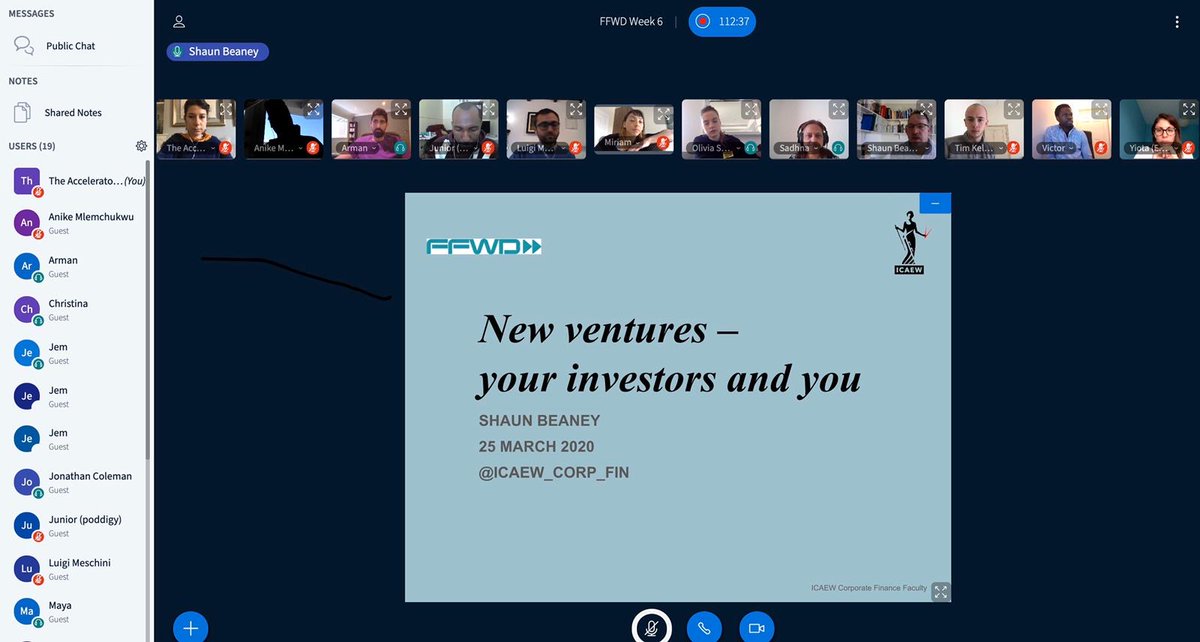 FFWD Pre-Accelerator Spring 2020 cohort business as usual with Shaun Beaney <a href="/ICAEW_CORP_FIN/">ICAEW Corp Finance</a> sharing #investment tips for #founders via <a href="/Sceenic/">Sceenic</a> video platform. #virtual support for #startups as we embark on #winningfromhome together💪Apply for Summer 2020 FFWDProgramme.com