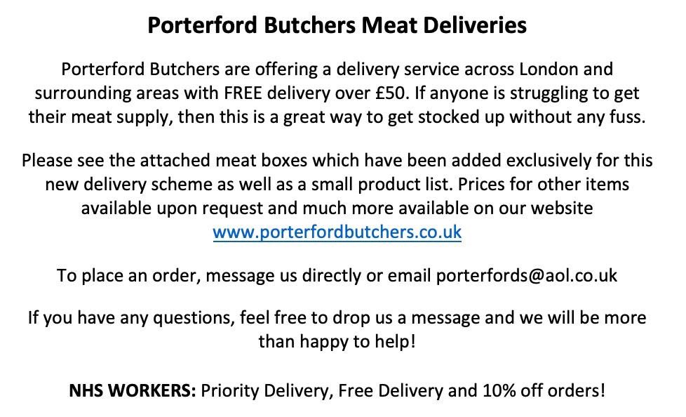 Porterfords's tweet image. Daily update on our delivery service. We are taking orders for Friday so get your orders in today to receive them by the weekend. Email porterfords@aol.co.uk or message us directly.