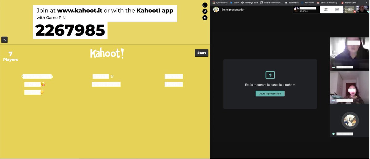 rbarlam's tweet photo. Primer dia de l'estona del Kahoot, una de les diverses propostes de l'equip docent de 1r d'ESO a l'INS #calgravat de Manresa, gestionat amb l'opció 'compartir pantalla' de Google Meet. demà més. Un altre dia provem amb Socrative. https://t.co/HjTEO2BlBm