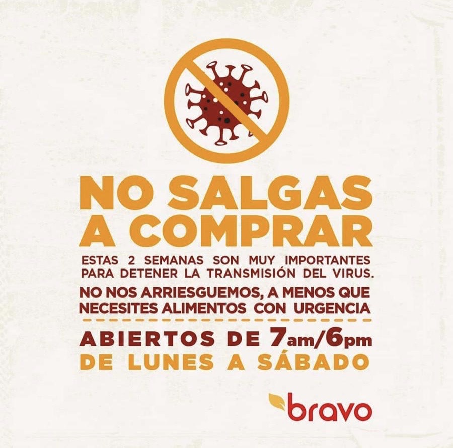 ¡Atención! Seguiremos abiertos de lunes a sábados de 7am a 6pm, pero no nos arriesguemos a menos que necesitemos alimentos con urgencia.