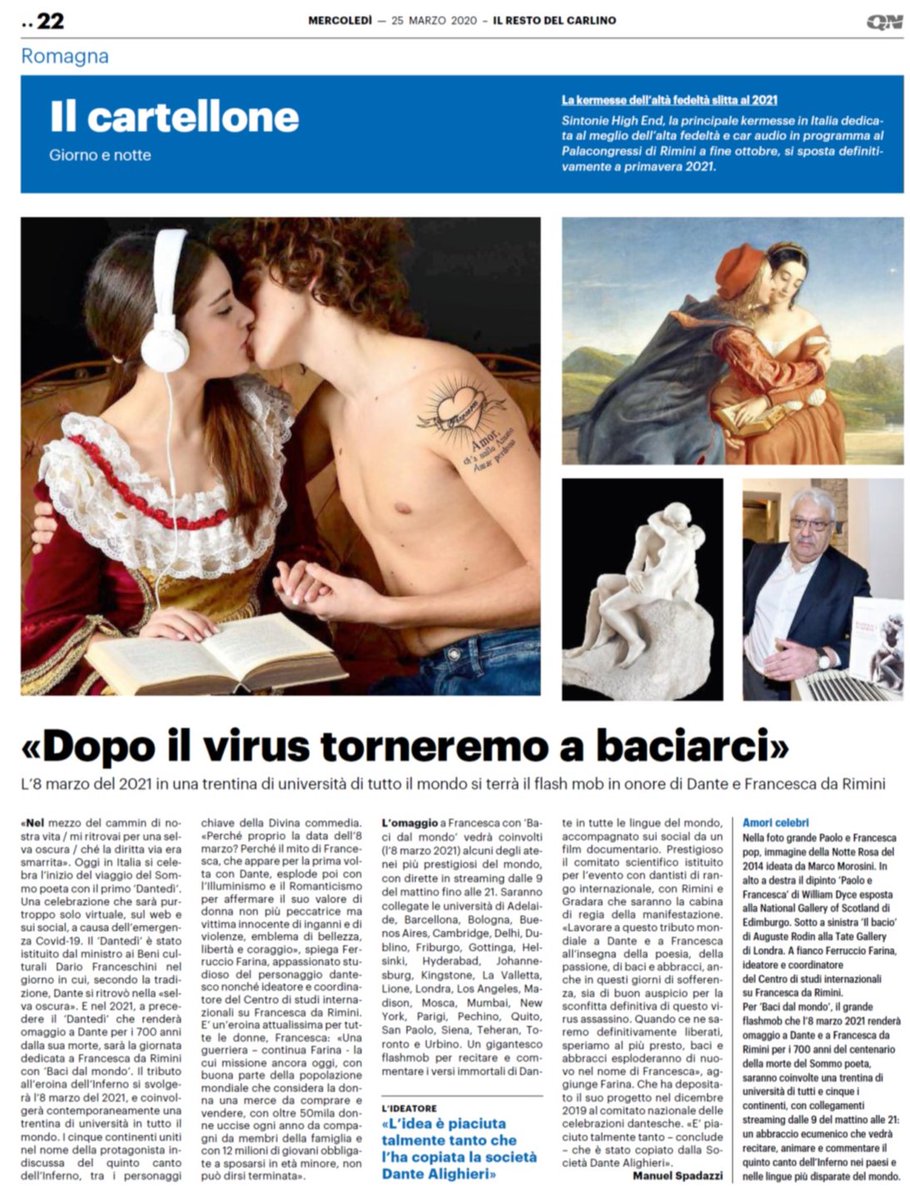 Oggi #Dantedì presentata l'iniziativa per le celebrazioni dantesche del 2021 con protagonista Francesca da Rimini. Flashmob "al bacio" che unirà 5Continenti intorno al 5°Canto. #Gradara capofila per le #Marche. Progetto Giornate Internazionali Francesca Da Rimini <a href="/MarcheTourism/">Marche Tourism</a>
