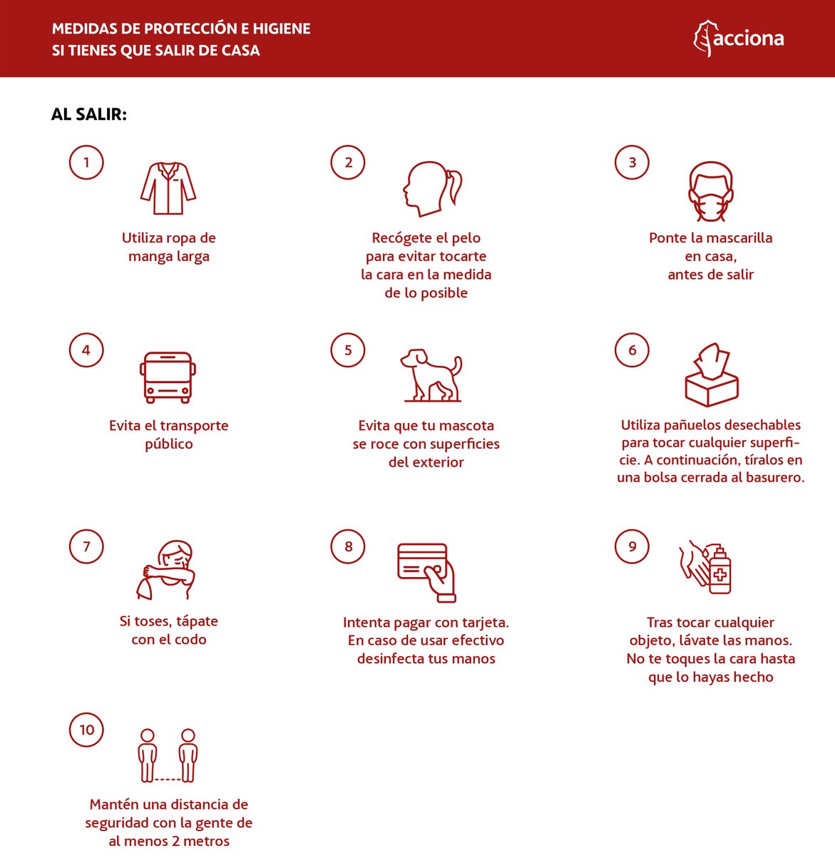 ACCIONA's tweet image. Si tienes que salir de casa 🏡, sigue estas medidas de protección e higiene 

🔁HAZ RT para que llegue a todo el mundo 

#YoMeQuedoEnCasa #QuédateEnCasa #EsteVirusLoParamosUnidos