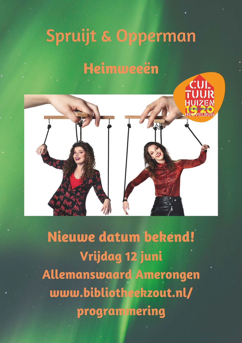 ProgrammeringUH's tweet photo. De eerste nieuwe datum is bekend! @SpruijtOpperman komen bij ons terug op vrijdag 12 juni in de @allemanswaard ! Daar hebben wij zin in! Al gekochte kaartjes zijn geldig en vanaf morgen zijn weer kaarten verkrijgbaar via onze website! #yes #cultureleprogrammering #biebzout https://t.co/bNSlOjDCvw