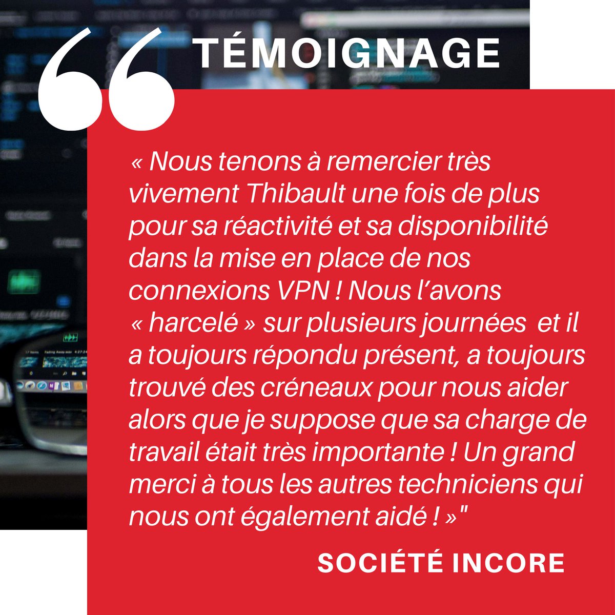 Layer_fr's tweet photo. [Témoignage client] Notre équipe technique est toujours active en télétravail. Quelle récompense de recevoir ce genre de message de la part de nos clients qui ont toujours besoin de nous en cette période difficile. Merci à eux pour leur confiance 😍 #informatique #auxerre https://t.co/VYD3Px4gb0