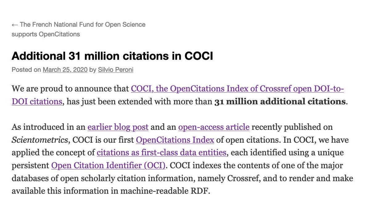 opencitations's tweet image. Update: just added additional 31M citations to #OpenCitations #COCI (new total: &amp;gt;655M) by reprocessing previous dumps of #Crossref data we had available, including #IEEE references until October 2018 – dumps on #Figshare as usual opencitations.wordpress.com/2020/03/25/coc… #OpenScience #OpenData