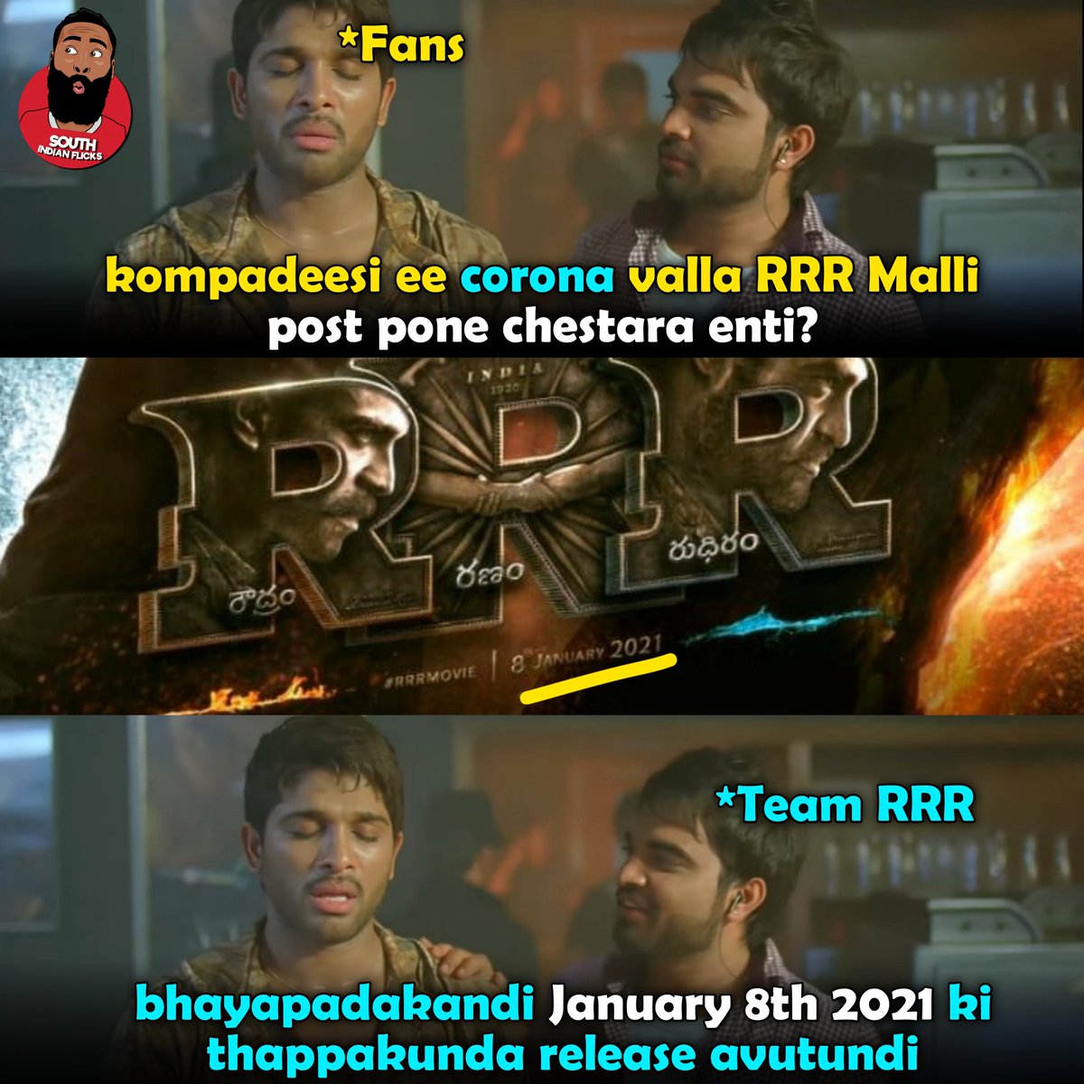 SIFlicks's tweet photo. Hamayya poster lo date kuda mention chesaru 😌🤗 #RRRMotionPosterToday #RRRTitleLogo #Ugadi2020 #RRR #KomaramBheemNTR #RRRTitle @ssrajamouli @DVVMovies @tarak9999 #Ramcharan #rajamouli #tarak
Follow @SIFlicks https://t.co/DYN8TibMaB