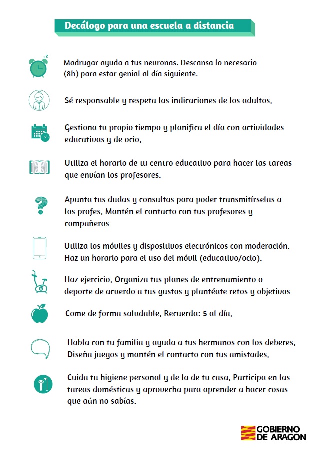 InnovaEducAr's tweet photo. El @GobAragon lanza un decálogo para ayudar a aprovechar el día al alumnado de #Aragón 

🔎https://t.co/X6R2Ba6i3T

¡Ah... y gracias a profes y familias por la responsabilidad que estáis demostrando!

¡Recordad que todo esto lo hacemos por nuestros hijos!
#laescuelasigueencasa https://t.co/AgqneY4DTQ