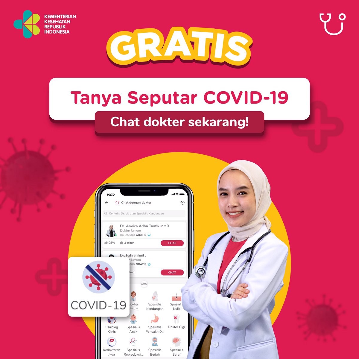 HalodocID's tweet image. Mendukung upaya @KemenkesRI menangani Covid19 , Kamu bisa tanya masalah seputar Corona GRATIS

Caranya :
Buka aplikasi Halodoc -&amp;gt; Pilih fitur chat with doctor -&amp;gt; Covid19

Jangan lupa share ke yang lain ya! 

#DirumahAja #AdaHalodoc #TemanHidupSehat #CegahCorona #lawancorona